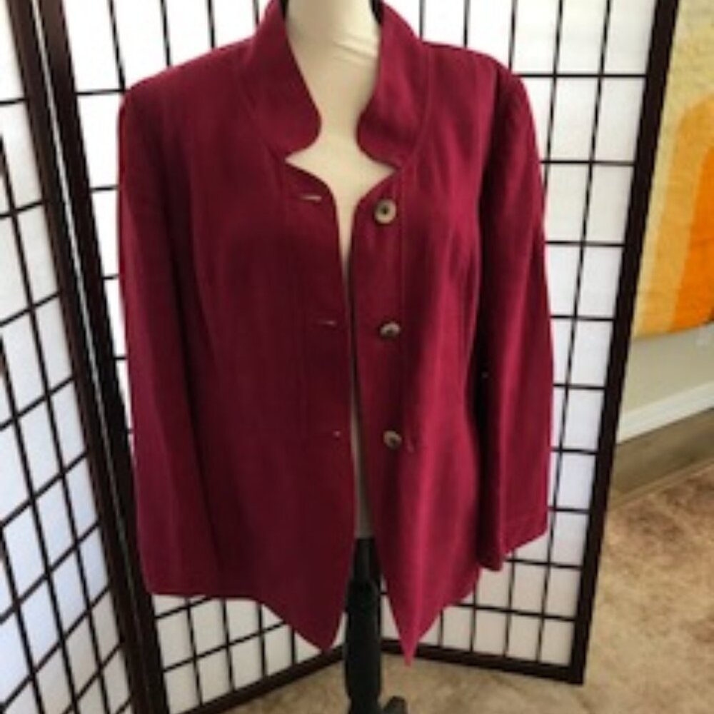 Linda Allard Ellen Tracy, Linen Jacket, Wine Colored, Size 14